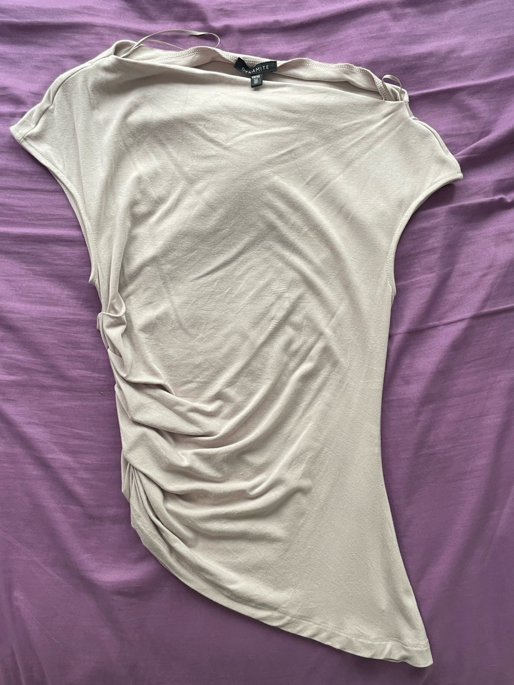 Dynamite Beige Off-the-Shoulder Ruched Sweater - Picture 2 of 5